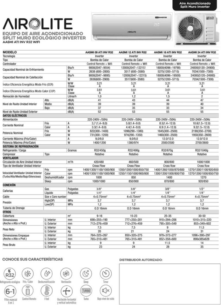 Split Muro Version Inverter Airolite 12000 Btu R32 Montermic 1678