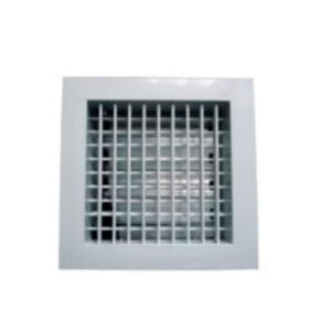Rejilla aleta doble reflexión para inyección (RI) 45×45 cm de aluminio con regulador de caudal